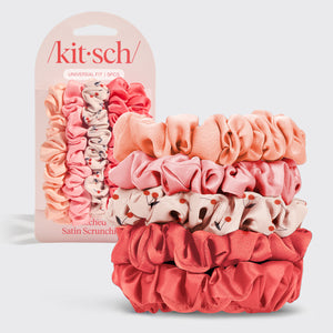 Set da 5 pezzi di scrunchies in raso arricciato - Fiori di ciliegio
