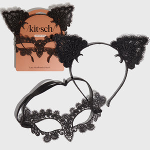 Bandeau et masque en dentelle Chat noir