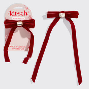 Velvet & Gemstone Bow Hair Clip