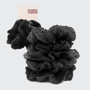 Ensemble de 5 chouchous texturés assortis - Noir