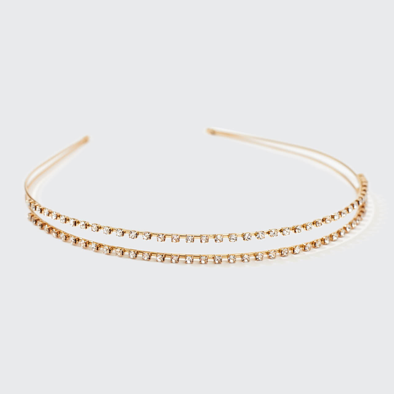 Bandeau double en métal doré et strass