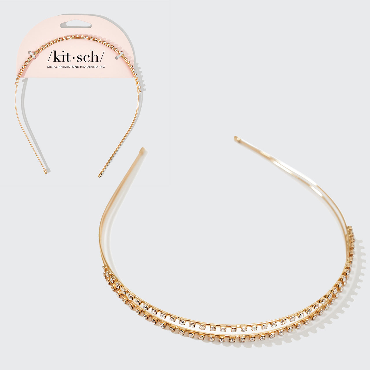 Bandeau double en métal doré et strass