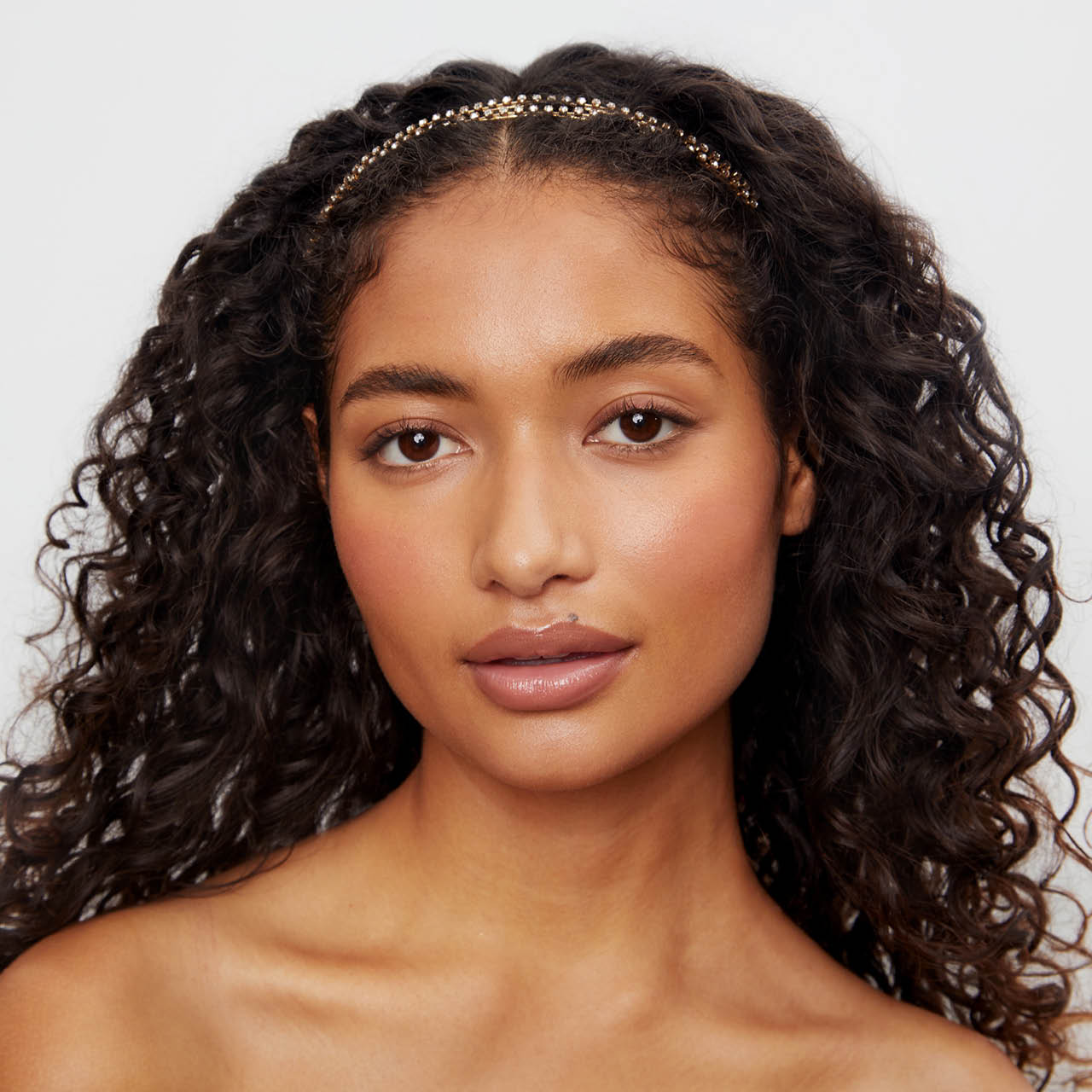 Bandeau double en métal doré et strass