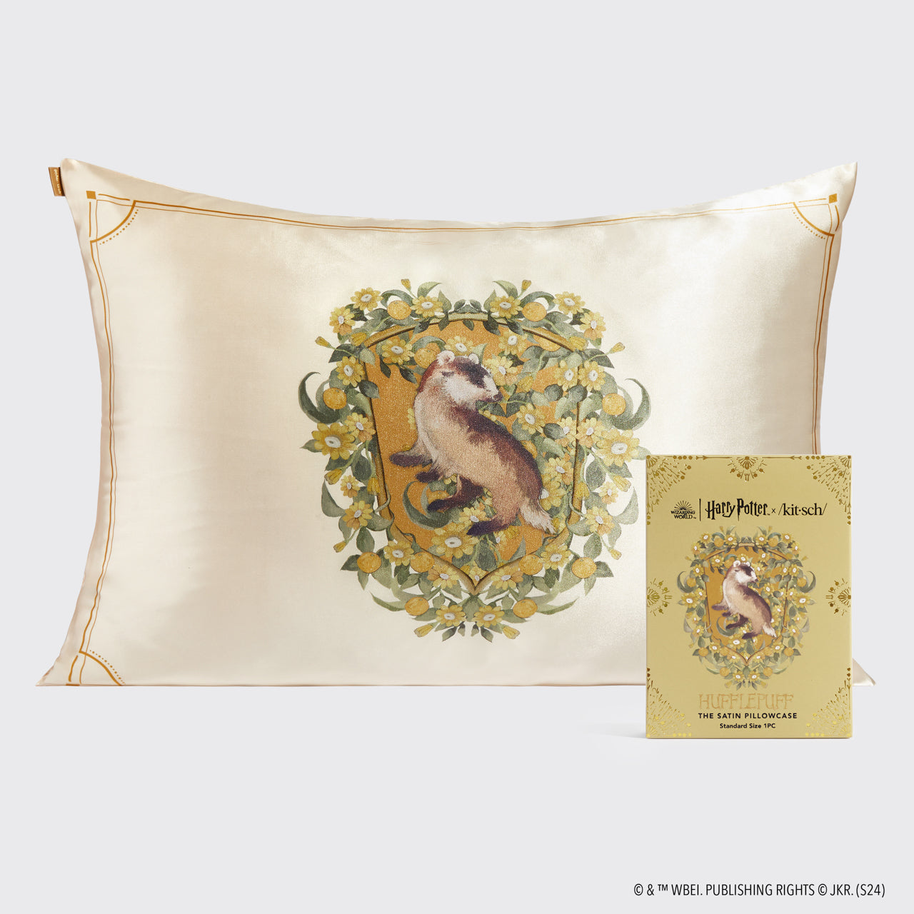 Kitsch x Harry Potter Satin-Kissenbezug Hufflepuff