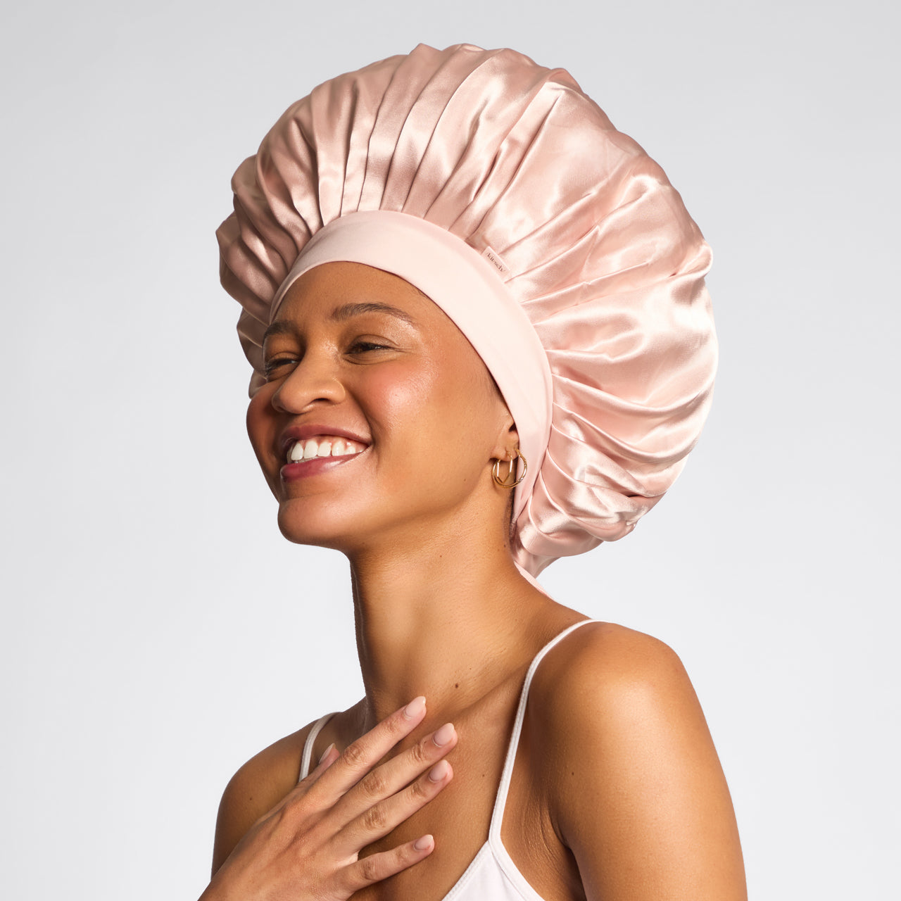 Ensemble bonnet de douche doublé de satin + bonnet oversize en satin Blush