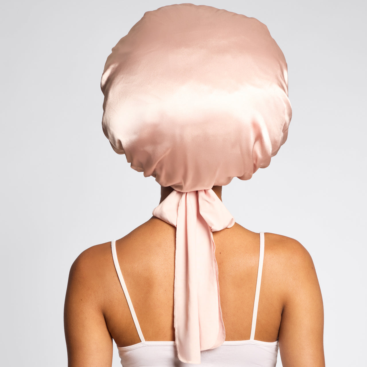 Ensemble bonnet de douche doublé de satin + bonnet oversize en satin Blush