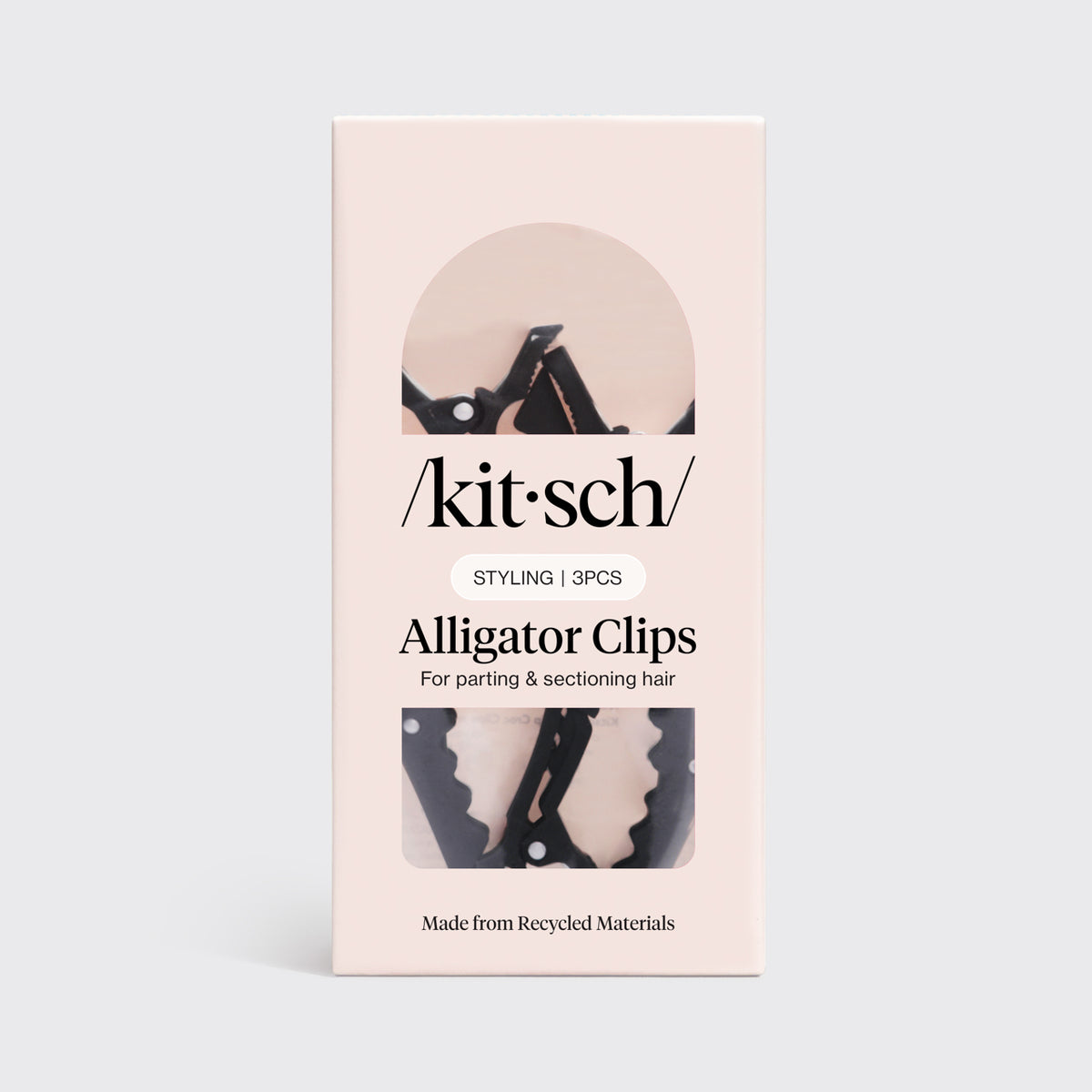 Kitsch Black No-Slip Alligator Clips 3pc Set in retail packaging on a gray background.