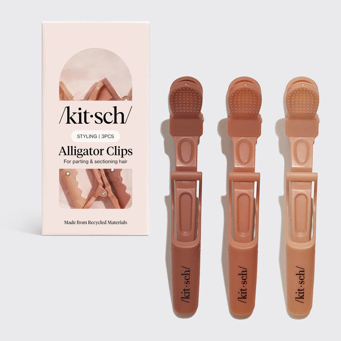 Kitsch Multicolor No-Slip Alligator Clips 3pc Set shown with packaging on a gray background.