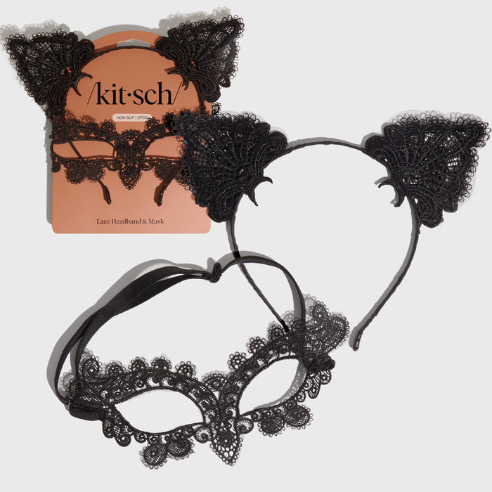 Diadema y máscara de encaje Gato Negro