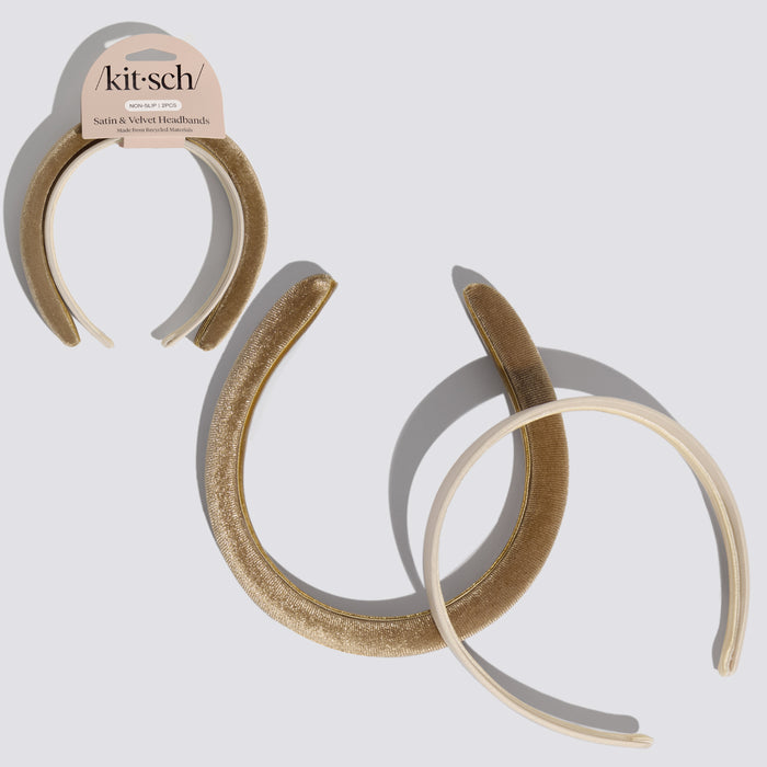 Fasce per capelli in raso e velluto crema e cammello