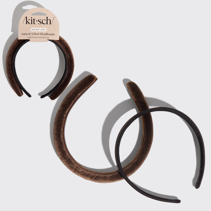 Fasce per capelli in raso e velluto nero e cioccolato