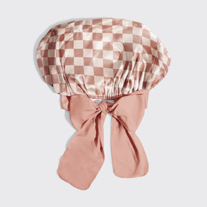 Cuffietta di raso oversize - quadretti terracotta