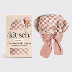Cuffietta di raso oversize - quadretti terracotta