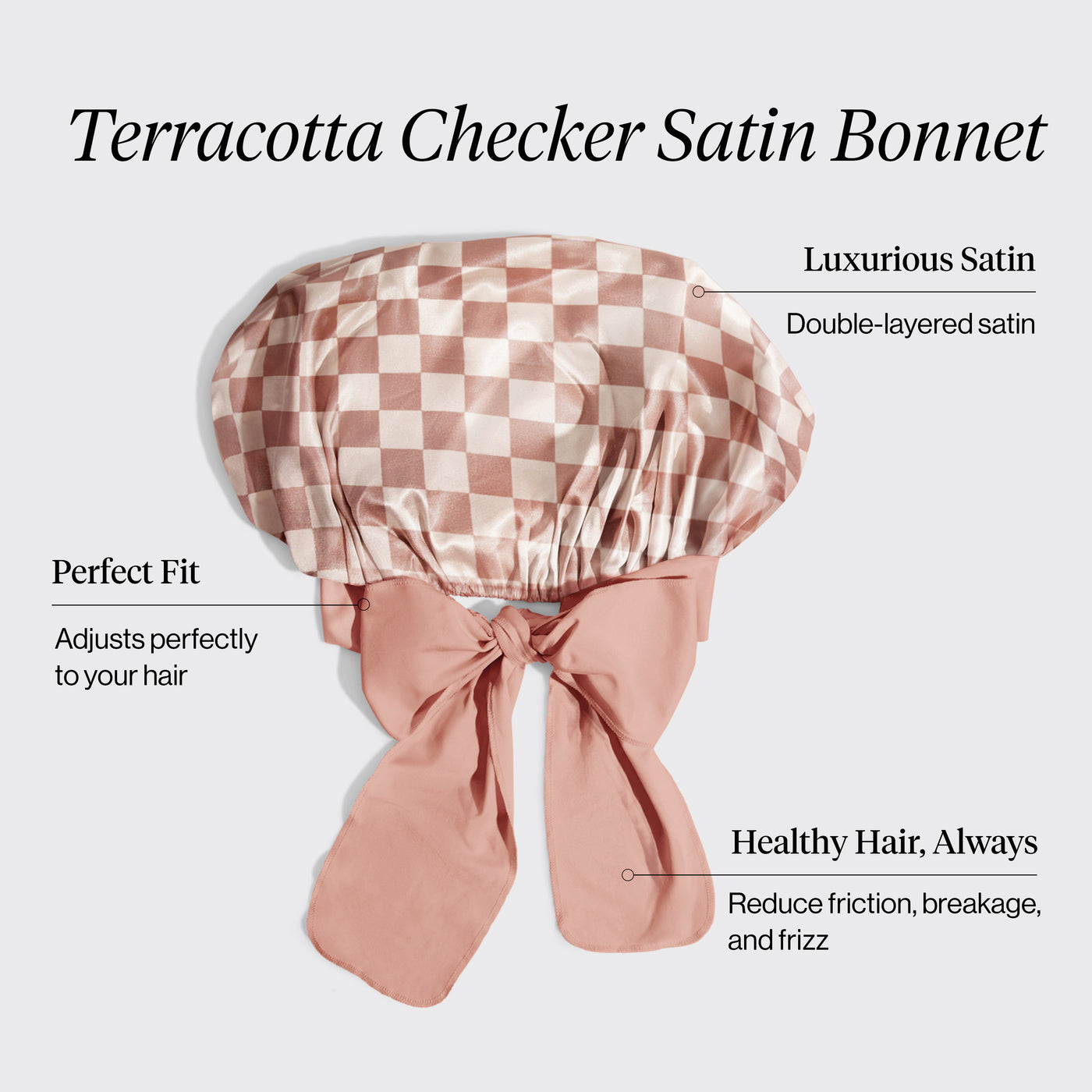 Gorro de satén extra grande - cuadros terracotta
