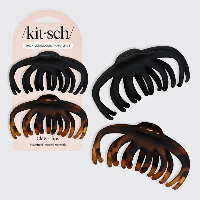 Recycled Plastic Octopus Claw Clips 2pc Set in Black and Tortoise with packaging