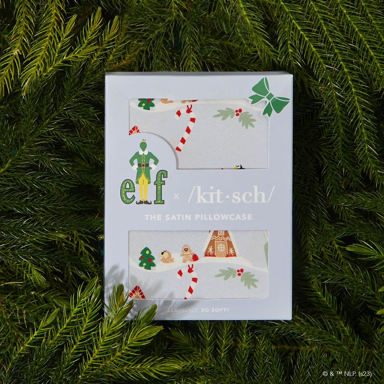 Kitsch x elf Satin Pillowcase in Periwinkle Christmas