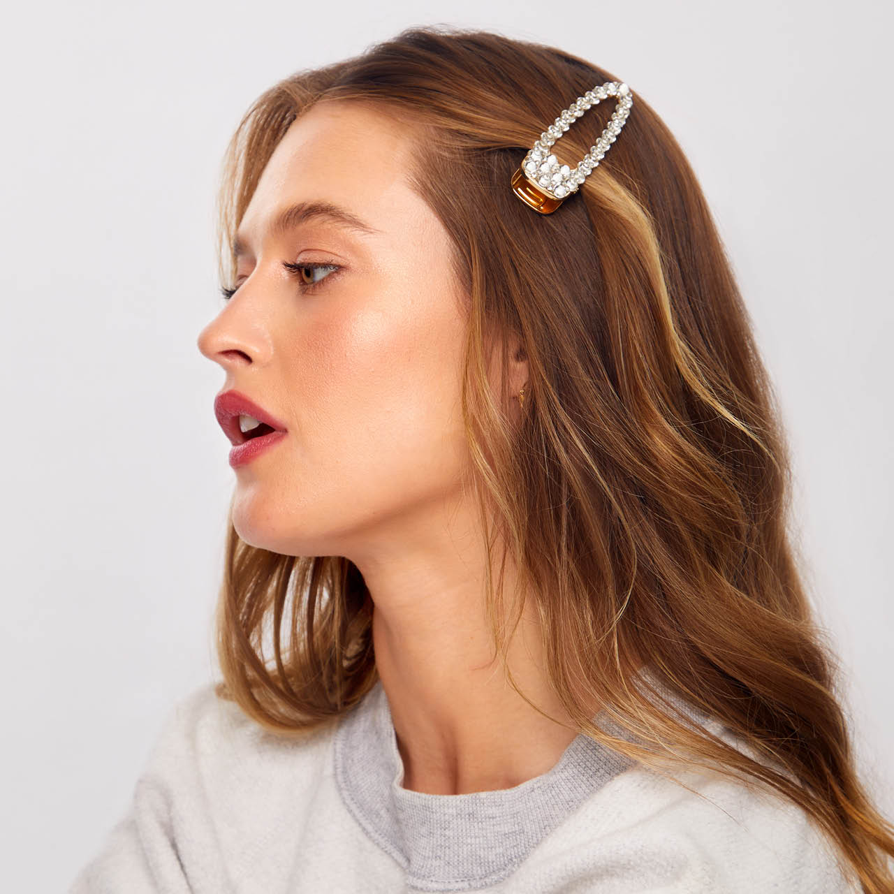 Gancho de cabelo de metal com strass de forma aberta grande 1 unidade - Ouro