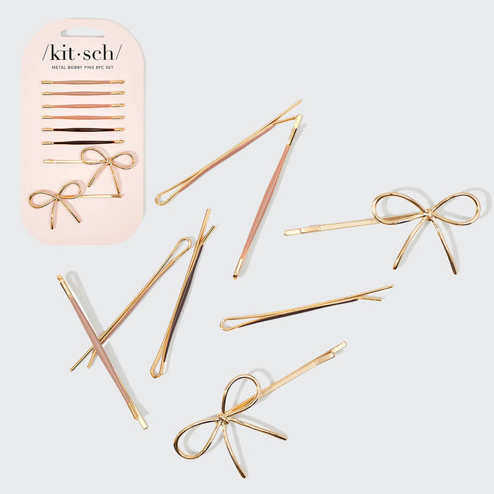 Épingles à cheveux en métal émaillé avec nœud et bouffant, lot de 8 pièces - bois de rose