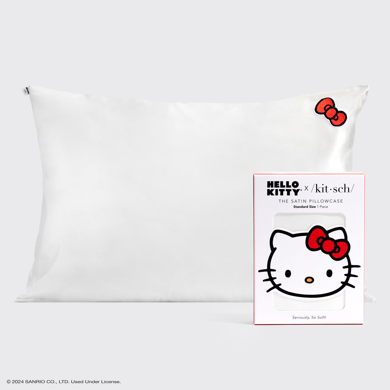 Taie d'oreiller en satin Hello Kitty x Kitsch - Ivoire Hello Kitty Bow