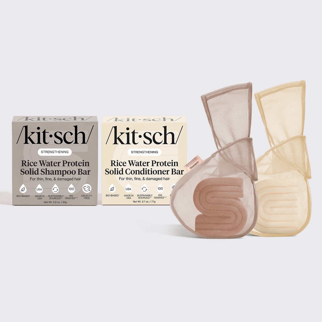 Pack combo de Champú y Acondicionador de Agua de Arroz + bolsas para barras