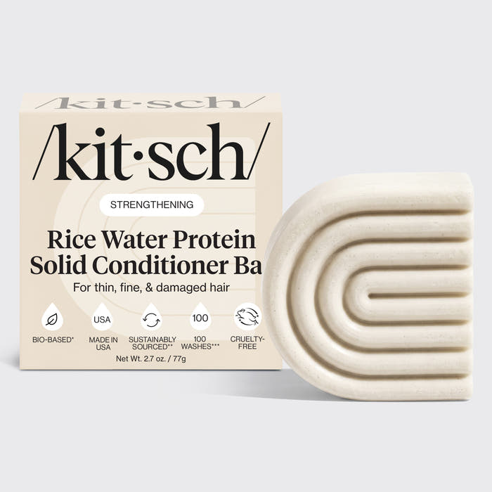 KITSCH Rice Water Conditioner Bar for Hair Growth — hero product shot — Formulated with Rice Tein NPNF®, clinically proven to increase hair volume and improve appearance of natural shine in just 5 washes — conditions & encourages overall hair length & density