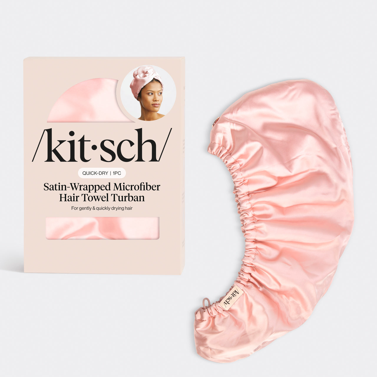 Toalha de cabelo enrolada em cetim - Blush
