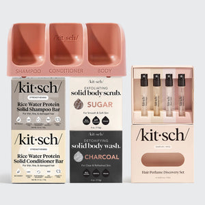 Kitsch Build Your Own Shampoo & Conditioner bundle styled with the included perfume discovery set