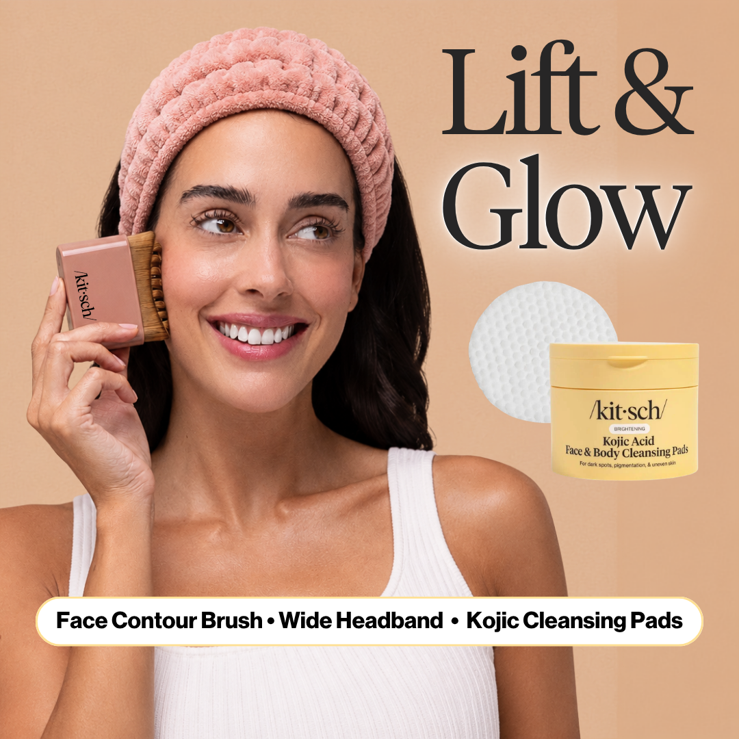 Kitsch Lift & Glow Skin Bundle with the Lymphatic Contour Face Brush, Kojic Acid Face & Body Cleansing Pads, and Extra Wide Spa Headband