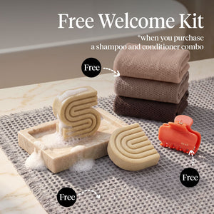 Kitsch Coconut Oil Shampoo and Conditioner Bar Summer Welcome Kit with free African Net Sponge and Quick-Dry Bath Mat
