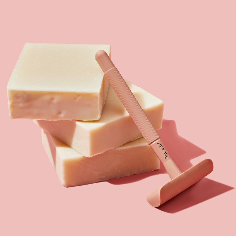 KITSCH Solid Shave Butter — model using shave butter — Hydrating, buttery formula works to cushion your shave while nourishing your skin — great for all skin types