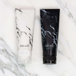 Refillable Silicone Bottle 2pc Set - Black & White Marble - KITSCH